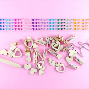 Embellishments - Card Making - Scrapbooking - Card Decorations - Rhinestones - Metal hanger - Wood Clothespin - Wood Hearts - Gold Brads G01