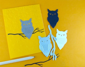 Owls Cutting Dies - Owl Crafting Dies - Metal Die - Cardmaking - Halloween Craft - Fall Decor - Owl Branch - Thanksgiving Craft A13