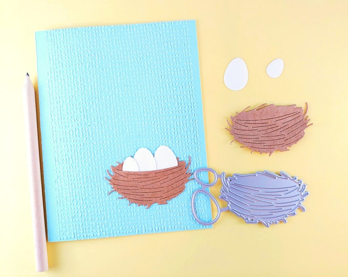 Nest and Eggs Cutting Dies - Nest Crafting Dies - Eggs Metal Die - Cardmaking - Bird Nest - Nest with Eggs A14