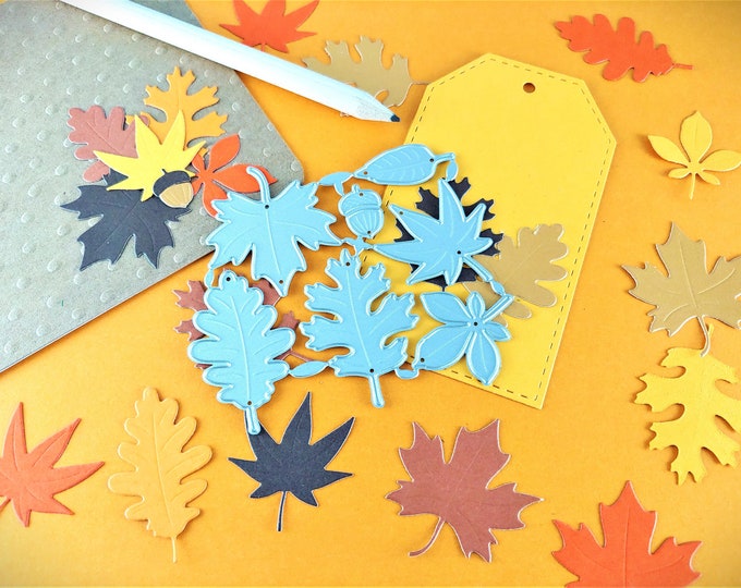 Fall Leaves Cutting Dies - 7 Piece Set Metal Cutting Dies - Leaf and Acorn Cutting Die - Cute Thanksgiving Crafts - Fall Crafting Dies F03