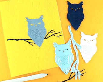Owls Cutting Dies - Owl Crafting Dies - Metal Die - Cardmaking - Halloween Craft - Fall Decor - Owl Branch - Thanksgiving Craft A13