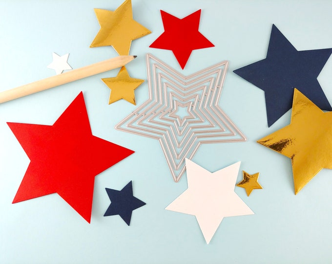 Stars Cutting Dies - 6 Piece Nesting Metal Dies - 5-Point Star Craft Die - Star Metal Die - 4th of July Decoration - Star Crafts P01