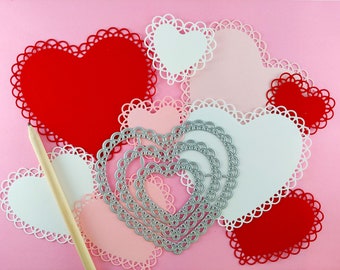 Doily Hearts Metal Cutting Dies - Set of 3 Valentines Metal Craft Die - Nesting Hearts - Heart Crafting Dies for Card Making V06
