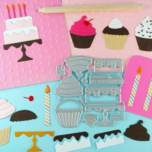 Gâteaux - Matrices de découpe pour petits gâteaux - Bougies - Matrices de découpe en métal mignons - Poinçons de création joyeux anniversaire - Matrices de découpe scrapbooking et fabrication de cartes B01