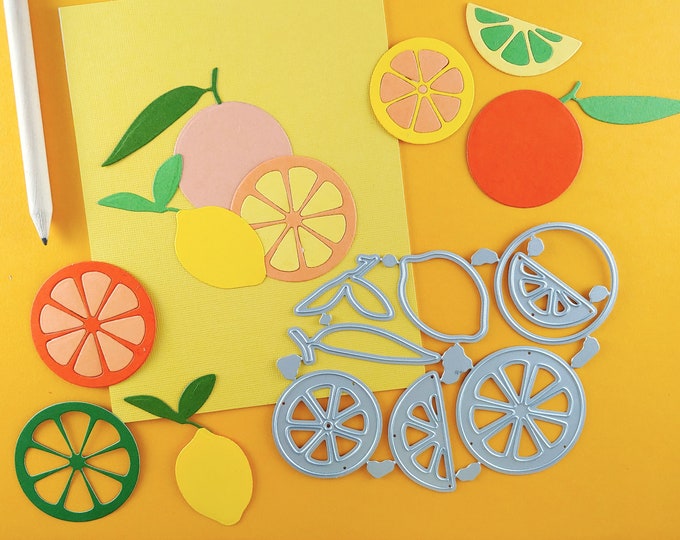 Citrus Cutting Die - Lemon and Orange Metal Crafting Dies -  Cute Citrus Fruit Card Making Die - Scrapbooking Dies - Fruit Slices N09