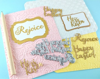 Easter Sentiments Cutting Dies - He is Risen - Rejoice Metal Craft Die - Happy Easter Metal Dies for Scrapbooking and Card Making E04