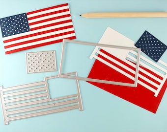 US Flag Cutting Dies - 3 Piece Metal Dies - American Flag Craft Die - United States Flag Die - 4th of July Decoration - School Craft P02