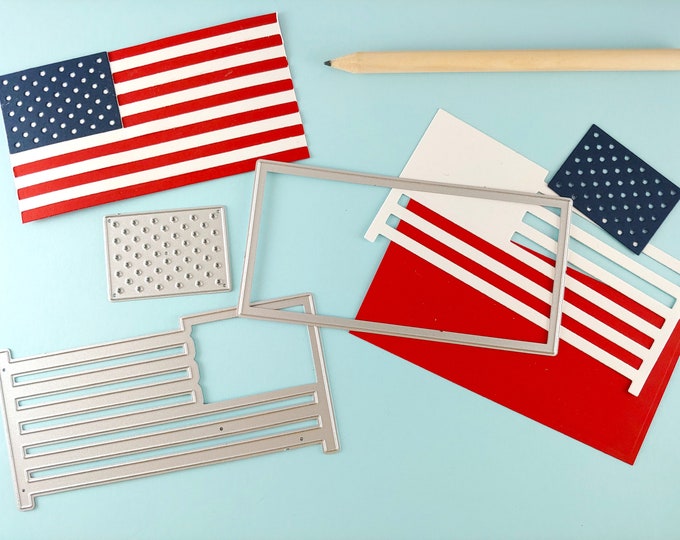 US Flag Cutting Dies - 3 Piece Metal Dies - American Flag Craft Die - United States Flag Die - 4th of July Decoration - School Craft P02
