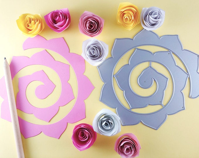 Spiral Flower Cutting Dies - Roll Up Roses - 3D Paper Flower Craft Die - Floral Metal Crafting Die - Metal Craft Die - Rose - N16