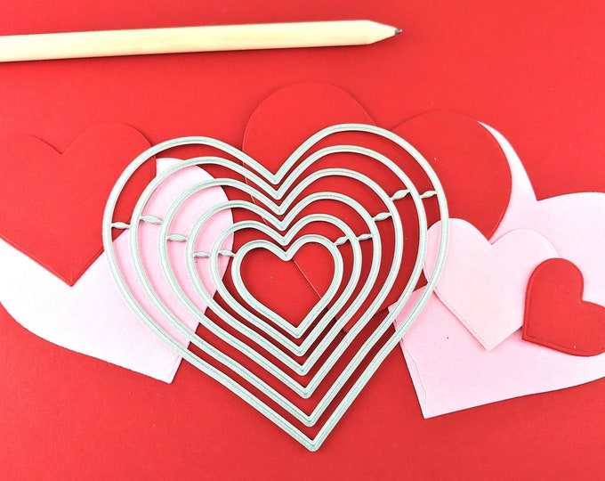 Hearts Cutting Dies - Set of 6 Valentines Metal Craft Dies - Nesting Hearts Craft Die - Heart Metal Crafting Dies for Card Making V02