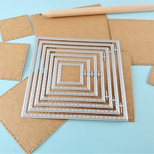 Matrices de découpe métalliques carrées cousues - Matrices de découpe métalliques emboîtables 7 pièces - Matrice de découpe en métal cousue - Matrice de découpe carrés - Set de matrices de création en métal S01