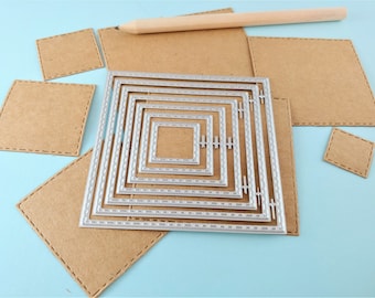 Stitched Square Metal Cutting Dies - 7 Piece Nesting Metal Dies - Stitched Metal Die - Squares Cutting Die - Metal Crafting Die Set S01