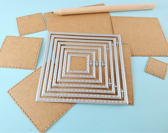 Stitched Square Metal Cutting Dies - 7 Piece Nesting Metal Dies - Stitched Metal Die - Squares Cutting Die - Metal Crafting Die Set S01