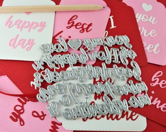 Valentine Sentiments Cutting Dies - Set of 19 Mix and Match Valentines Words - Valentine's Day Words Craft Die - Metal Craft Dies V01