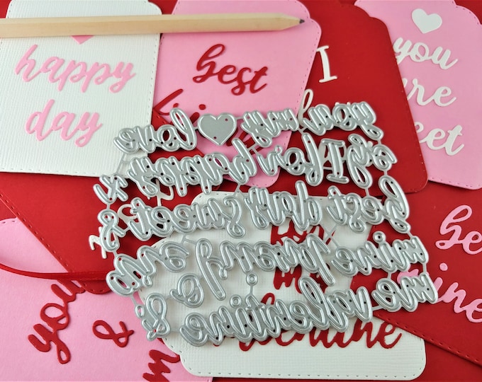 Valentine Sentiments Cutting Dies - Set of 19 Mix and Match Valentines Words - Valentine's Day Words Craft Die - Metal Craft Dies V01
