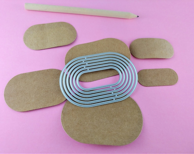 Pill Shaped Tag Metal Cutting Dies - 6 Piece Nesting Metal Craft Dies - Label Craft Die - Metal Craft Die Set - Paper tags and Labels T03