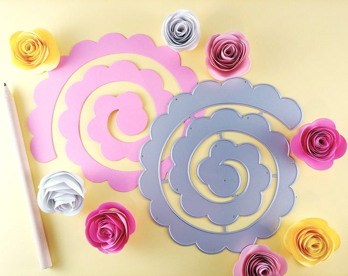 Spiral Flower Cutting Dies - Roll Up Roses - 3D Paper Flower Craft Die - Floral Metal Crafting Die - Metal Craft Die - Rose - N15