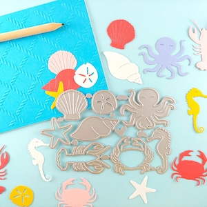 Ocean Critters Cutting Dies - Seashell Crafting Dies - Ocean Theme - Octopus - Seahorse - Lobster - Crab - Starfish - Summer Memories A08