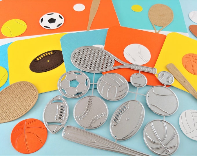 Sports Metal Cutting Dies - Tennis - Football - Soccer - Baseball - Basketball - Volleyball - Ball Die - Scrapbooking Die - Cardmaking M13