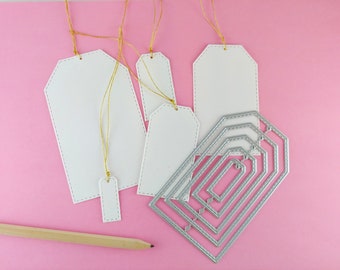 Stitched Tags Metal Cutting Dies - 5 Piece Nesting Metal Craft Dies - Tag Craft Die - Metal Craft Die Set - Paper tags T02