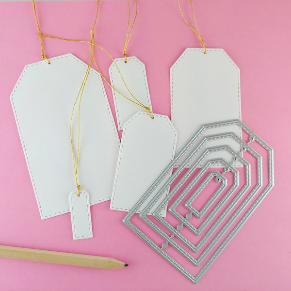 Stitched Tags Metal Cutting Dies - 5 Piece Nesting Metal Craft Dies - Tag Craft Die - Metal Craft Die Set - Paper tags T02
