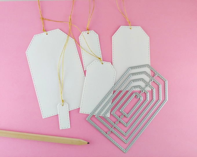 Stitched Tags Metal Cutting Dies - 5 Piece Nesting Metal Craft Dies - Tag Craft Die - Metal Craft Die Set - Paper tags T02