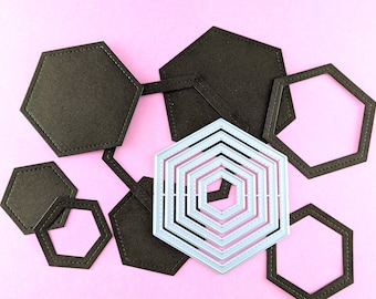 Stitched  Hexagon Cutting Dies - 5 Piece Nesting Metal Dies - Stitched Die - Hexagon Cutting Die - Metal Crafting Die Set S11