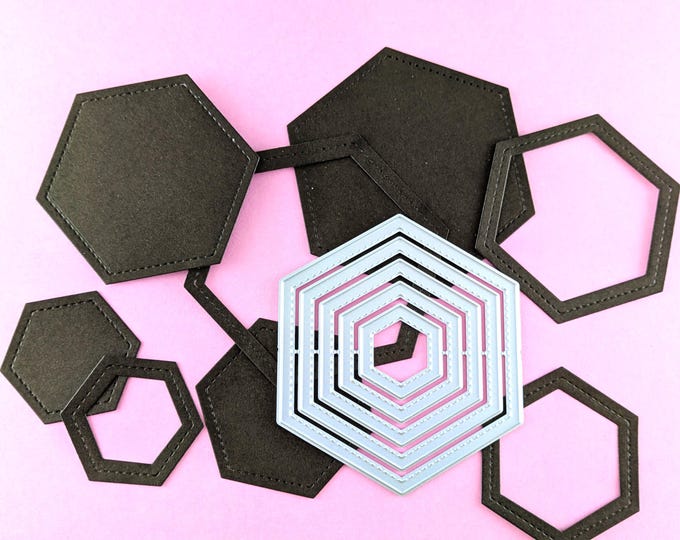 Stitched  Hexagon Cutting Dies - 5 Piece Nesting Metal Dies - Stitched Die - Hexagon Cutting Die - Metal Crafting Die Set S11