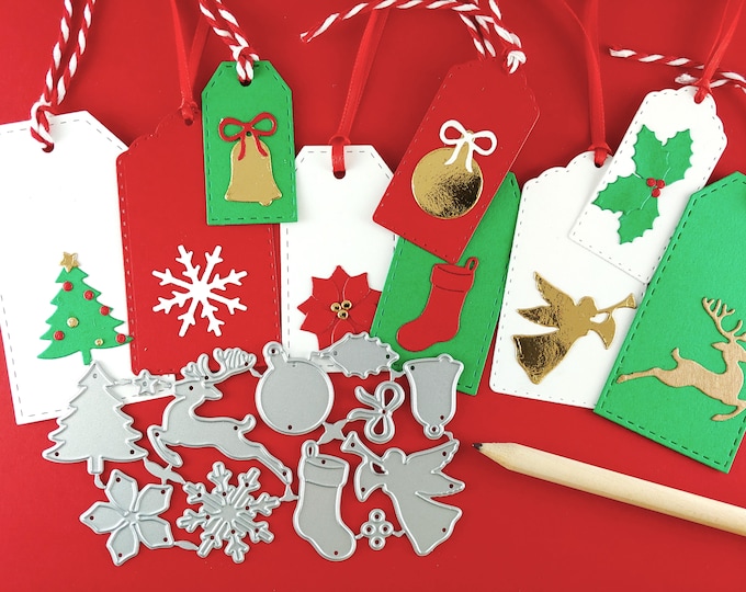 Mini Christmas Cutting Dies -Christmas Metal Craft Dies - Tree - Reindeer - Stocking - Angel - Poinsettia - Bell - Snowflake - Holly C11