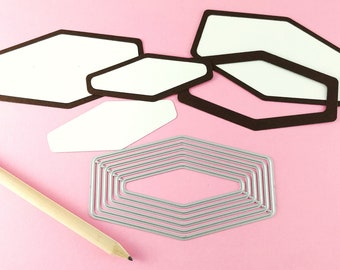 Angular Labels Cutting Dies - 6 Piece Nesting Dies - No Stitching - Modern Label - Metal Crafting Die Set - Card Making Label T04