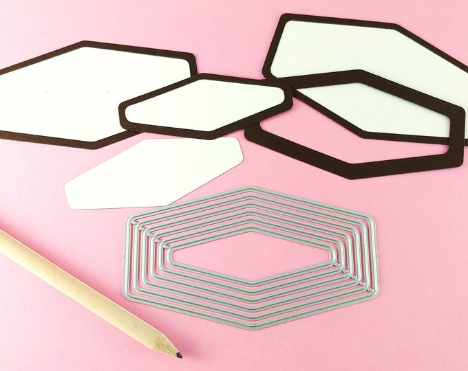 Angular Labels Cutting Dies - 6 Piece Nesting Dies - No Stitching - Modern Label - Metal Crafting Die Set - Card Making Label T04