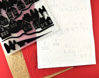 Christmas Town Embossing Folder - Paper Embossing - Paper Craft Embosser - Background Embossing Folders D32