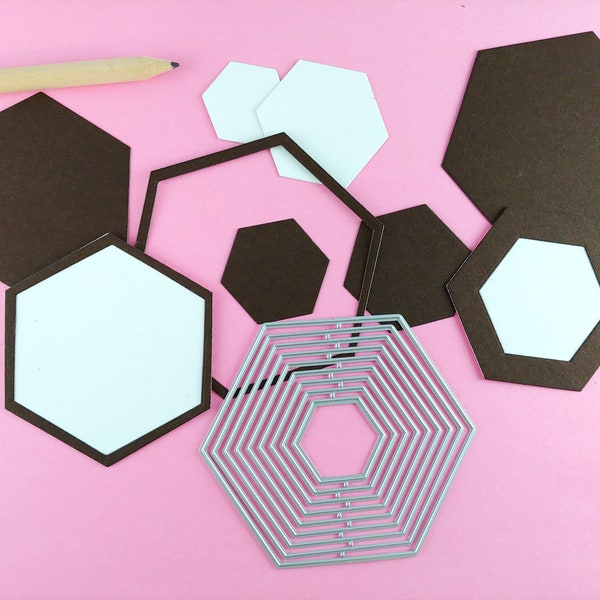Hexagon Cutting Dies - 10 Piece Nesting Metal Dies - Metal Crafting Die Set - Hexagonal Shape Cutting Die S09