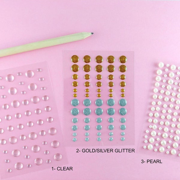 Enamel Dots - Embellishments - Card Making - Scrapbooking Sticker - Clear enamel Dot - Gold Silver Glitter Enamel Dot - Pearl Enamel Dot G04