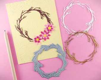 Branch Wreath Cutting Dies - Wreath Metal Craft Dies - Christmas Wreath for Card Making - Floral Round Branch - Crown of Thorns N08