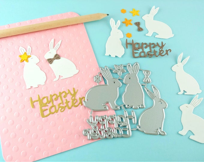 Easter Bunnies Cutting Dies - Crafting Die - Cute Rabbits Metal Craft Die - Easter Rabbit Metal Die - Scrapbooking - Card Making - E06