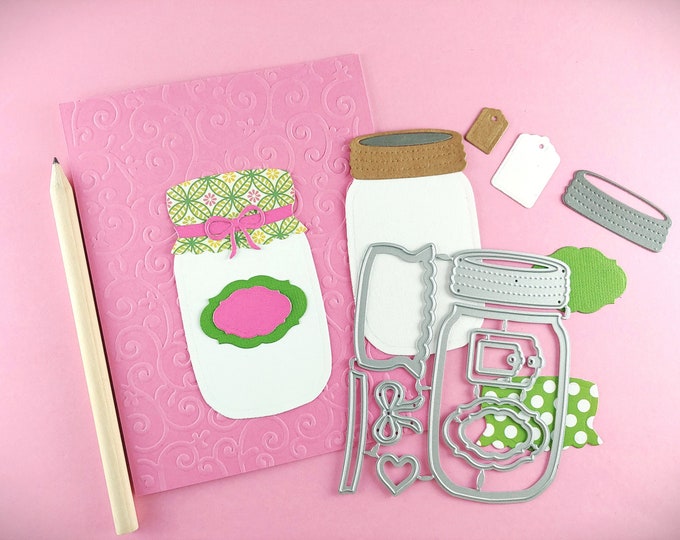 Mason Jar and Tags Cutting Dies - 9 Piece Metal Craft Dies - Mason Jar Craft Die - Metal Craft Die Set - Paper tags M10