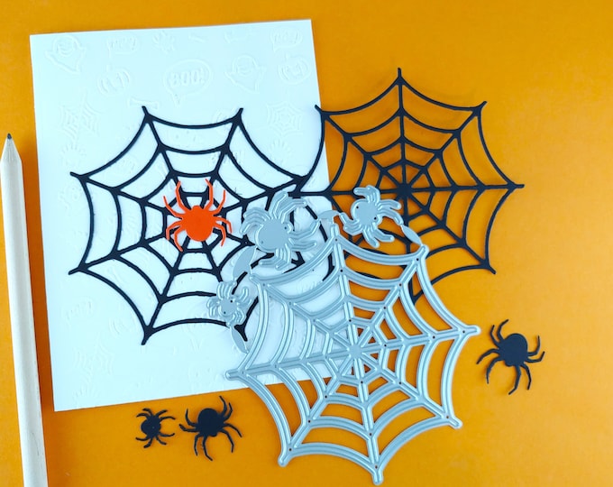 Spider Web Cutting Dies - Halloween Metal Craft Dies - Spiders and Web Die Cuts - Large Spider Web - Halloween Craft Ideas H06