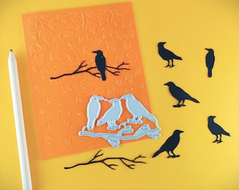 Crows Cutting Dies - Crow Crafting Dies - Metal Die - Cardmaking - Halloween Craft - Fall Decor - Raven Crafts A15