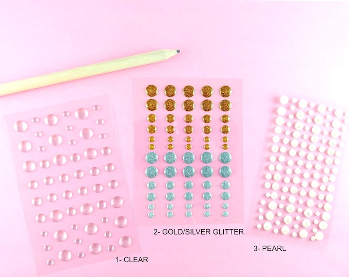Enamel Dots - Embellishments - Card Making - Scrapbooking Sticker - Clear enamel Dot - Gold Silver Glitter Enamel Dot - Pearl Enamel Dot G04