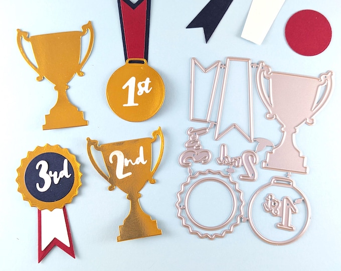 Trophy Medal Prize Cutting Die - Trophy Crafting Dies - Medal Card Making - 1st Place - 2nd Place - 3rd Place - Scrapbooking  M25
