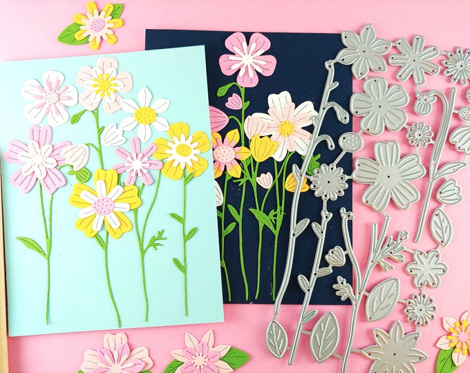 Wildflowers Cutting Dies - Flowers Metal Dies - Paper Flower Craft Die - Floral Crafting Die - Cute Flowers Craft Die Set N14