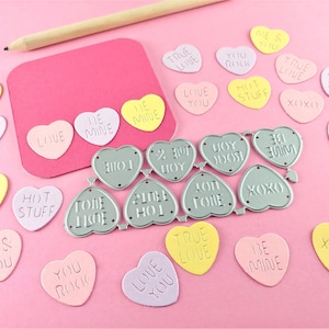 Candy Hearts Cutting Dies - Set of 8 Valentines Metal Craft Dies - Heart Words Die - Valentine Metal Crafting Die for Card Making V03