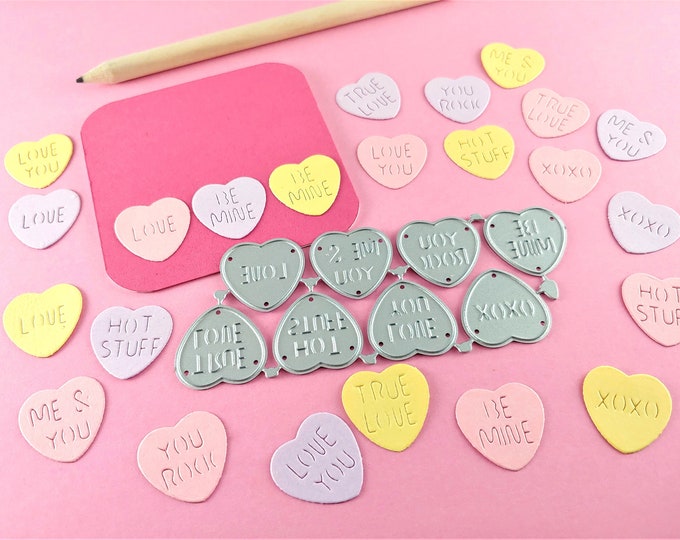 Candy Hearts Cutting Dies - Set of 8 Valentines Metal Craft Dies - Heart Words Die - Valentine Metal Crafting Die for Card Making V03