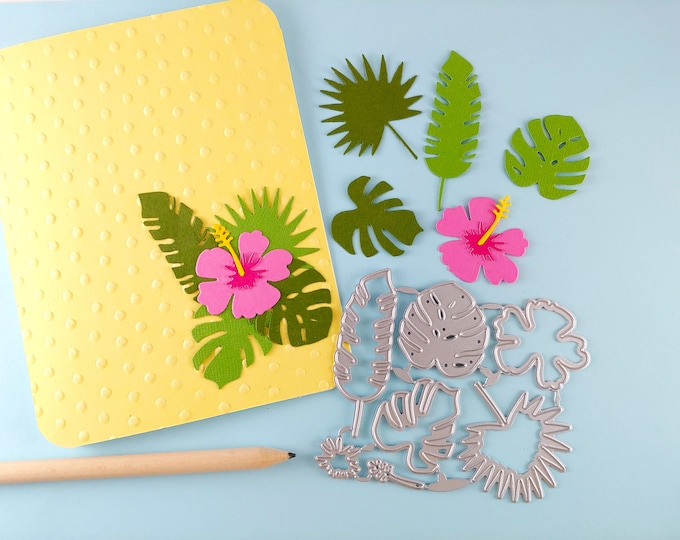 Tropical Leaves Cutting Dies - Monstera Leaf Metal Craft Dies - Hibiscus Flower Cutting Die - Palm Leaves - Tropical Foliage N03