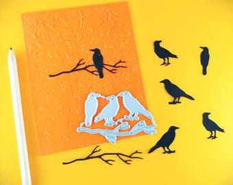 Crows Cutting Dies - Crow Crafting Dies - Metal Die - Cardmaking - Halloween Craft - Fall Decor - Raven Crafts A15