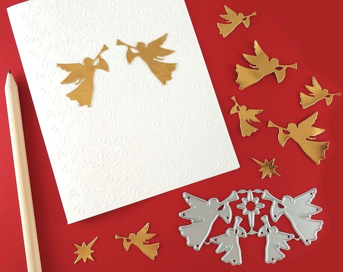 Little Angels Cutting Dies - Christmas Craft Die - Angel Trumpet Crafts - Christmas Card Decor - Christian Christmas Card Dies - C16