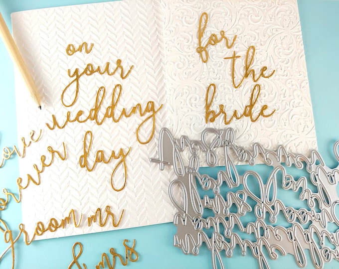 Bridal Mix and Match Sentiments Cutting Dies - 13 Piece Metal Crafting Dies for Card Making - Wedding Sentiments - Wedding Day - Bride L03