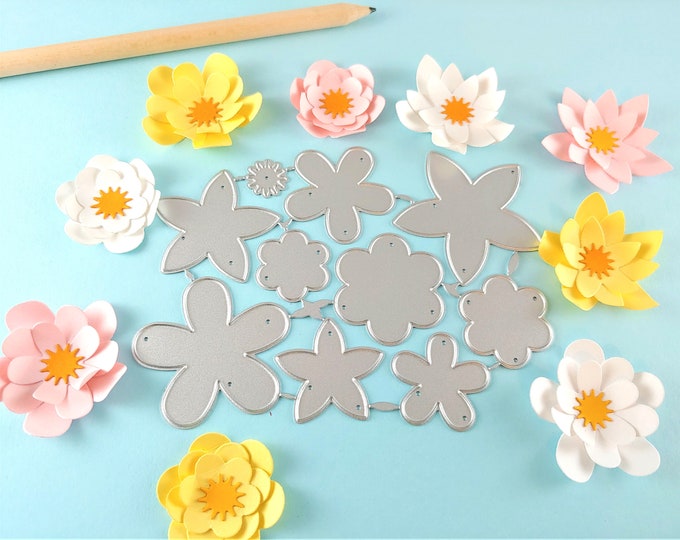 Flower Cutting Dies - 10 Piece Metal Dies - Paper Flower Craft Die - Floral Metal Crafting Die - Metal Craft Die Set N02