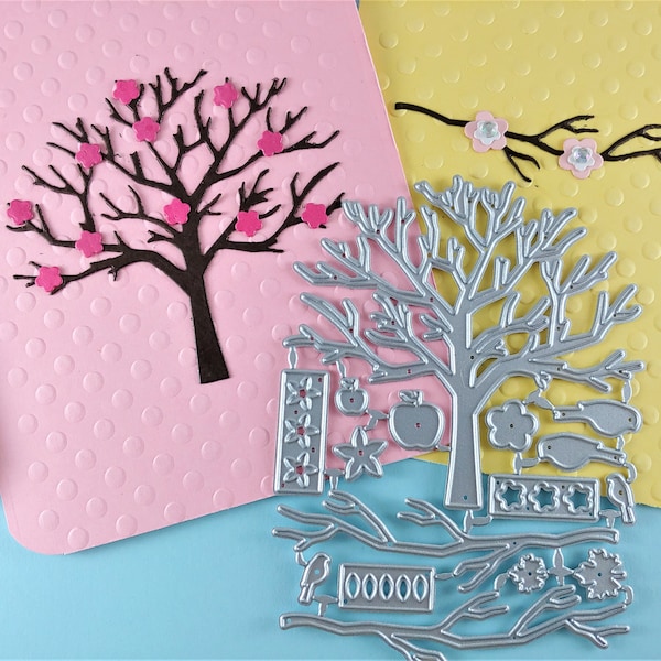 Tree and Branch Metal Cutting Dies - Tree Crafting Dies - Branch Die Cuts - All Seasons Tree and Branch - Flower - Birds - Apples - Fall N04